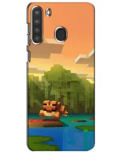 Чехол для Samsung Galaxy A21 (A215) с картинкой «Майнкрафт закат солнца»