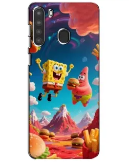 Чехол для Samsung Galaxy A21 (A215) с картинкой «Космический фастфуд»