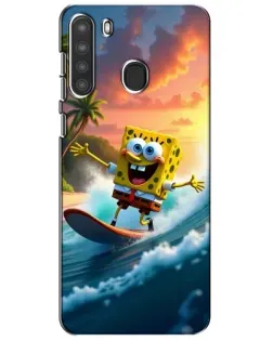 Чехол для Samsung Galaxy A21 (A215) с картинкой «Губка Боб серфингист»