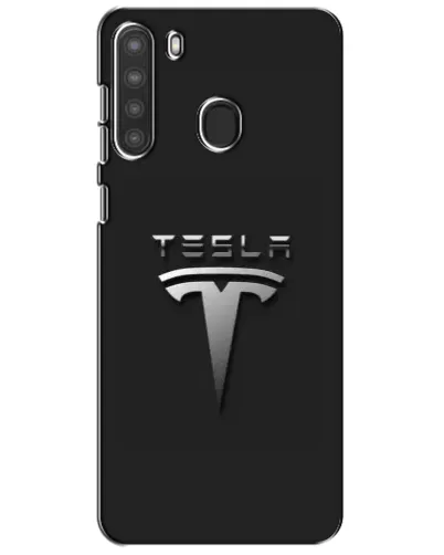 Чехол для Samsung Galaxy A21 (A215) с картинкой «Стальной логотип Tesla»