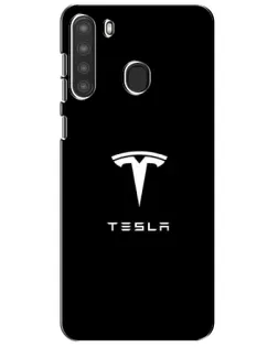 Чехол для Samsung Galaxy A21 (A215) с картинкой «Tesla White Logo»
