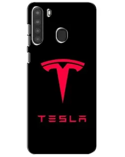 Чехол для Samsung Galaxy A21 (A215) с картинкой «Tesla Red Logo»