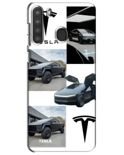 Чехол для Samsung Galaxy A21 (A215) с картинкой «Коллаж Cybertruck Tesla»
