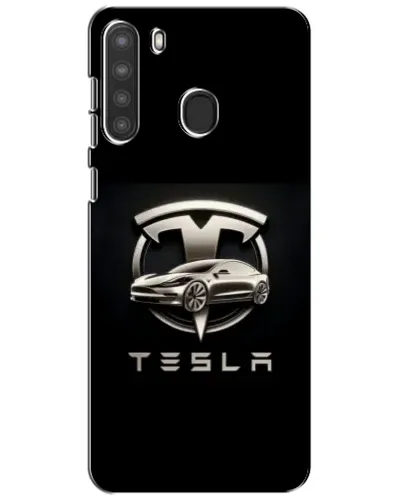 Чехол для Samsung Galaxy A21 (A215) с картинкой «Tesla — серебристое авто»
