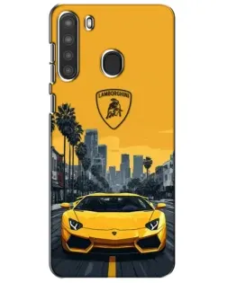 Чехол для Samsung Galaxy A21 (A215) с картинкой «Желтый Lamborghini город»