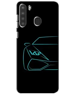 Чехол для Samsung Galaxy A21 (A215) с картинкой «Голубой силуэт Lamborghini»