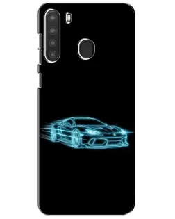 Чехол для Samsung Galaxy A21 (A215) с картинкой «Неоновый контур Lamborghini»