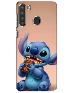 Чехол для Samsung Galaxy A21 (A215) с картинкой «Стич ест шоколад»