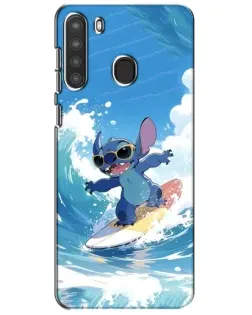 Чехол для Samsung Galaxy A21 (A215) с картинкой «Стич на волне»