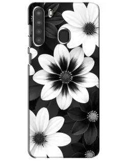 Чехол для Samsung Galaxy A21 (A215) с картинкой «Монохромные астры»