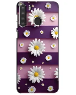 Чехол для Samsung Galaxy A21 (A215) с картинкой «Ромашки на фиолетовом»