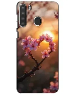 Чехол для Samsung Galaxy A21 (A215) с картинкой «Розовый цвет сердце на фоне заката»