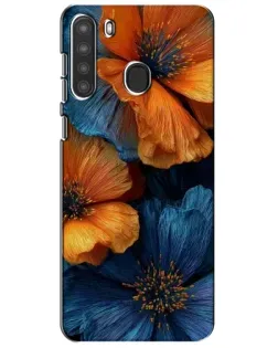 Чехол для Samsung Galaxy A21 (A215) с картинкой «Яркая сине-оранжевая флора»
