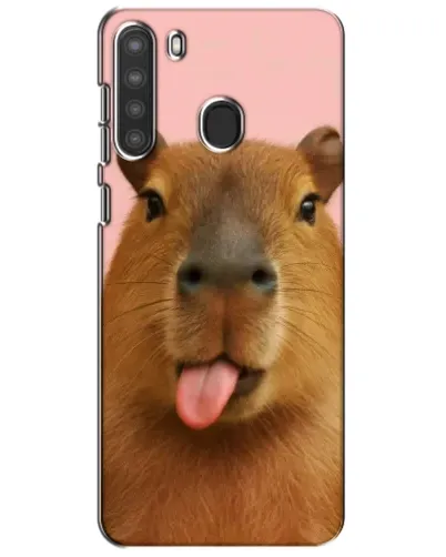 Чехол для Samsung Galaxy A21 (A215) с картинкой «Капибара с языком»