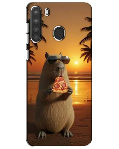 Чехол для Samsung Galaxy A21 (A215) с картинкой «Капибара с пиццей»