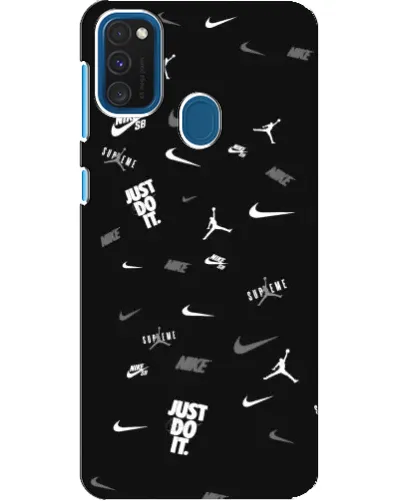 Чехол для Samsung Galaxy A21s с картинкой «Nike Black Pattern»