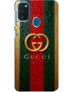 Чехол для Samsung Galaxy A21s с картинкой «Gucci — фирменная полоса и золото»