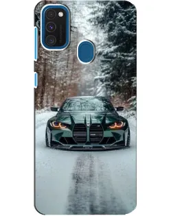 Чехол для Samsung Galaxy A21s с картинкой «BMW в зимнем лесу»