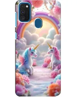 Чехол для Samsung Galaxy A21s с картинкой «Радуга и единороги»