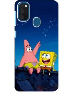 Чехол для Samsung Galaxy A21s с картинкой «Губка Боб и Патрик ночью»