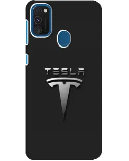 Чехол для Samsung Galaxy A21s с картинкой «Стальной логотип Tesla»