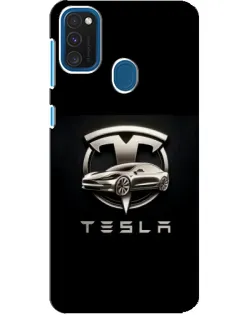 Чехол для Samsung Galaxy A21s с картинкой «Tesla — серебристое авто»