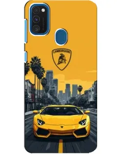 Чехол для Samsung Galaxy A21s с картинкой «Желтый Lamborghini город»