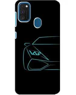 Чехол для Samsung Galaxy A21s с картинкой «Голубой силуэт Lamborghini»