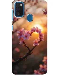 Чохол для Samsung Galaxy A21s з картинкою «Рожевий цвіт  сердечко на тлі заходу»