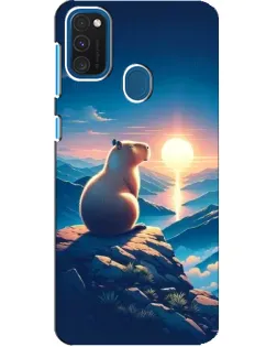 Чехол для Samsung Galaxy A21s с картинкой «Закат солнца с капибарой»