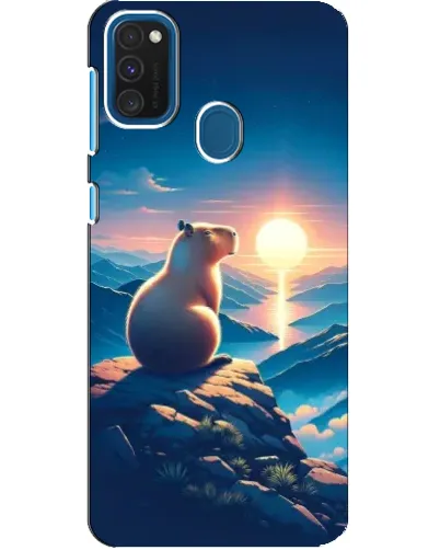 Чехол для Samsung Galaxy A21s с картинкой «Закат солнца с капибарой»