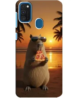 Чехол для Samsung Galaxy A21s с картинкой «Капибара с пиццей»