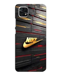 Чехол для Samsung Galaxy A22 5G с картинкой «Золотой Nike на металле»