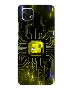 Чехол для Samsung Galaxy A22 5G с картинкой «Nike — золотая искра»