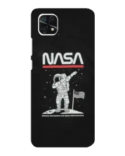 Чехол для Samsung Galaxy A22 5G с картинкой «NASA — шагаем по Луне»