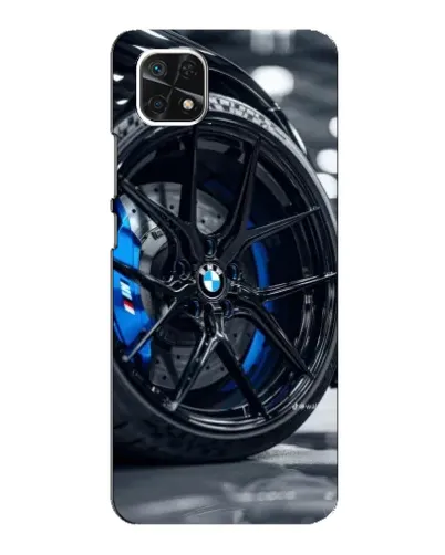 Чехол для Samsung Galaxy A22 5G с картинкой «Колесо BMW вблизи»