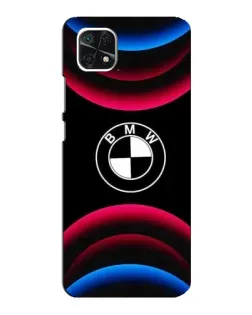 Чехол для Samsung Galaxy A22 5G с картинкой «Логотип BMW и неоновые дуги»