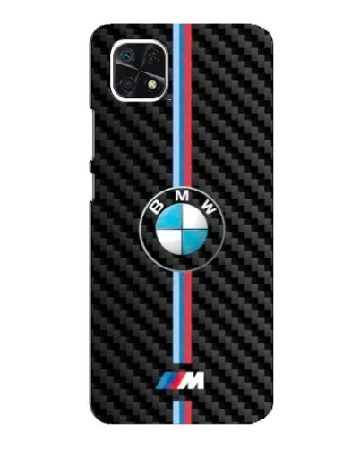 Чехол для Samsung Galaxy A22 5G с картинкой «Эмблема BMW и карбон»