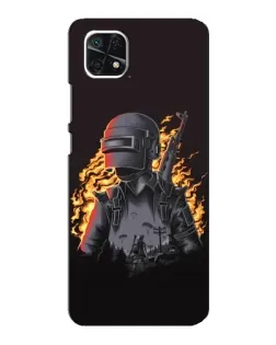Чехол для Samsung Galaxy A22 5G с картинкой «PUBG — огненный силуэт»