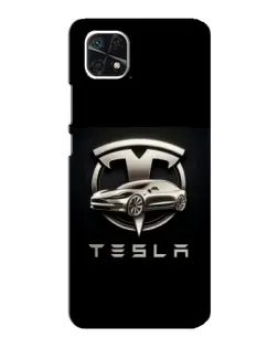 Чехол для Samsung Galaxy A22 5G с картинкой «Tesla — серебристое авто»