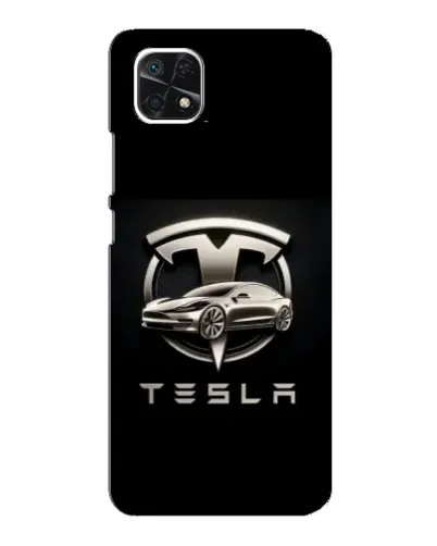 Чехол для Samsung Galaxy A22 5G с картинкой «Tesla — серебристое авто»