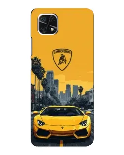 Чехол для Samsung Galaxy A22 5G с картинкой «Желтый Lamborghini город»