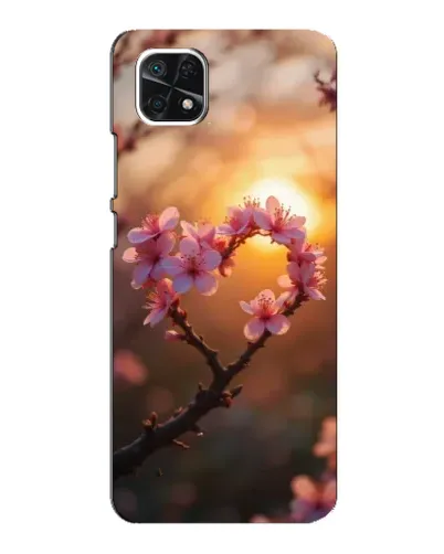Чехол для Samsung Galaxy A22 5G с картинкой «Розовый цвет сердце на фоне заката»