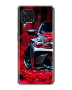 Чохол для Samsung Galaxy A22 з картинкою «Спортивна BMW та квіти»