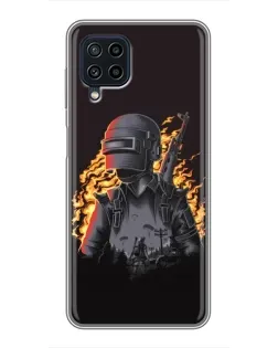 Чехол для Samsung Galaxy A22 с картинкой «PUBG — огненный силуэт»