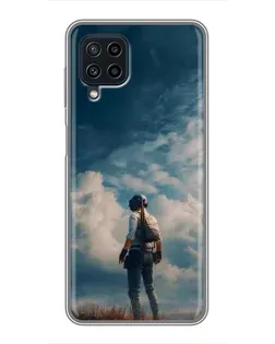 Чехол для Samsung Galaxy A22 с картинкой «Герой PUBG на скале»