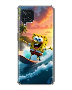 Чехол для Samsung Galaxy A22 с картинкой «Губка Боб серфингист»
