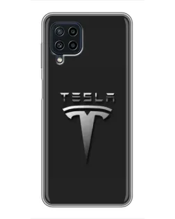 Чохол для Samsung Galaxy A22 з картинкою «Сталевий логотип Tesla»