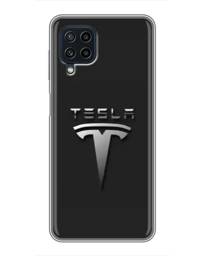 Чохол для Samsung Galaxy A22 з картинкою «Сталевий логотип Tesla»