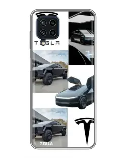 Чохол для Samsung Galaxy A22 з картинкою «Колаж Cybertruck Tesla»